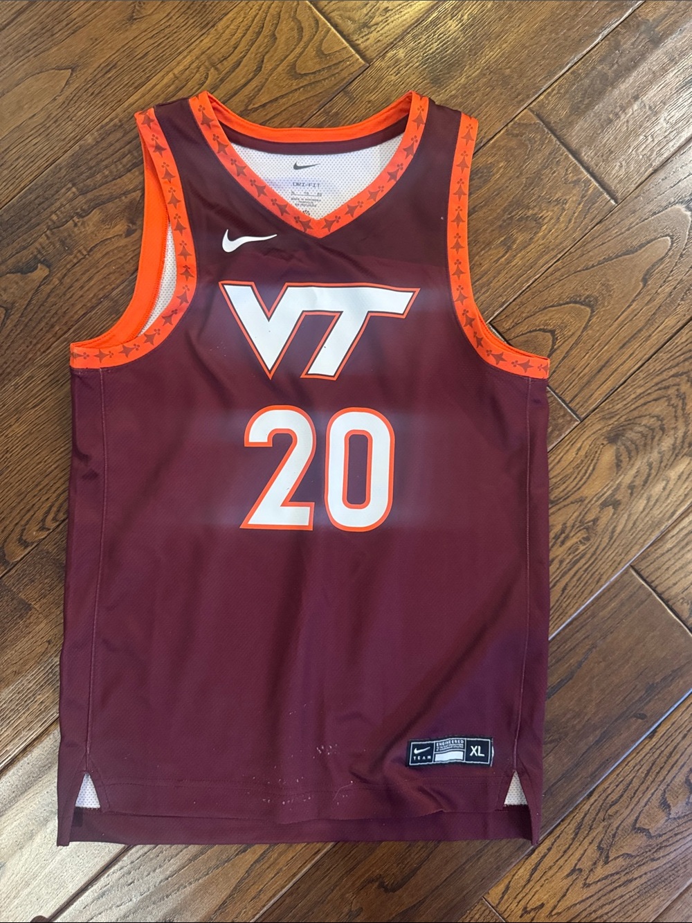 Nike Maroon and Orange Virginia Tech #20 Basketball Jersey size xl